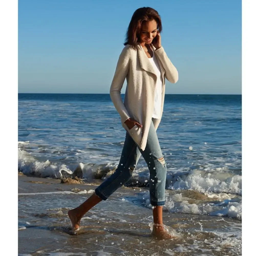 Barefoot Dreams Cozy Chic Lite Coastal Soft Knit Bisque Cardigan Sweater Medium - Picture 2 of 14